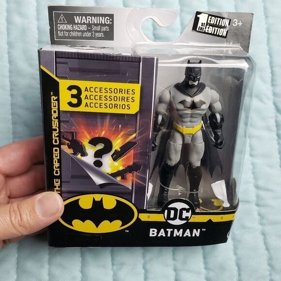 DC BATMAN 4 Inch Action Figure Gray Suit 1st Edition  3 Mystery Accessories New - Picture 1 of 4